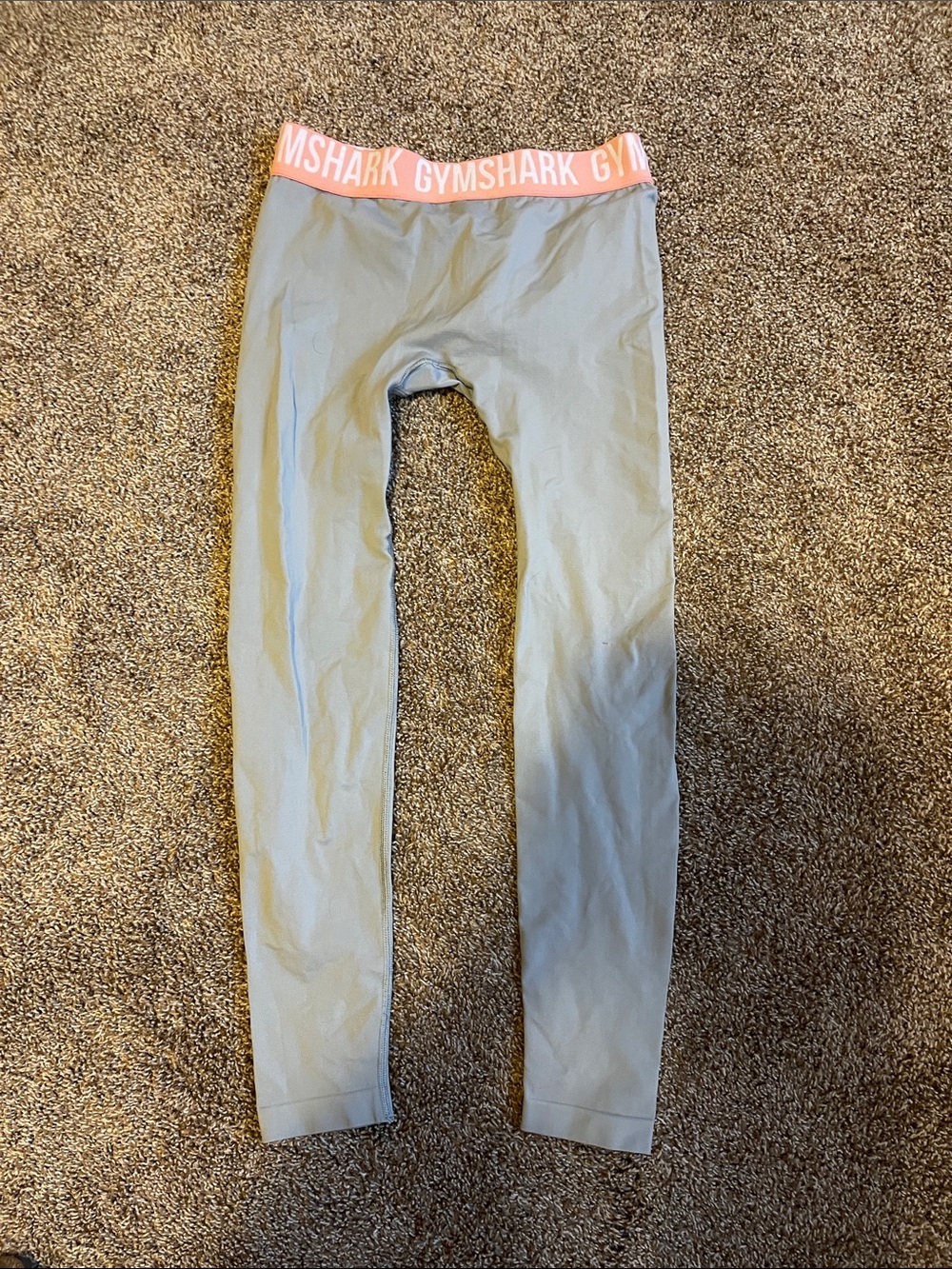 Gymshark Light Gray Leggings with Pink Branded Waistband